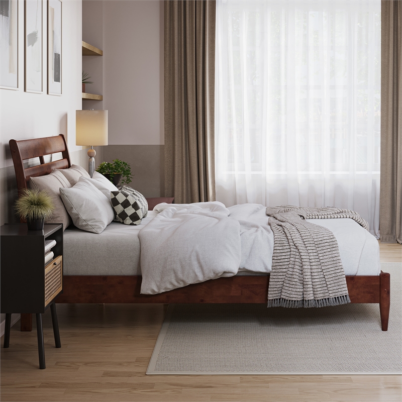 AFI Savannah Full Solid Wood Low Profile Platform Bed in Walnut