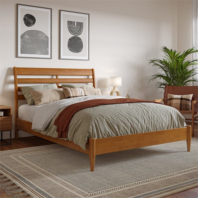 Savannah Full Solid Wood Low Profile Platform Bed in Light Toffee