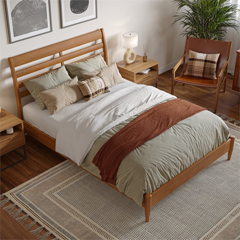 Savannah Full Wood Low Profile Platform Bed in Light Toffee