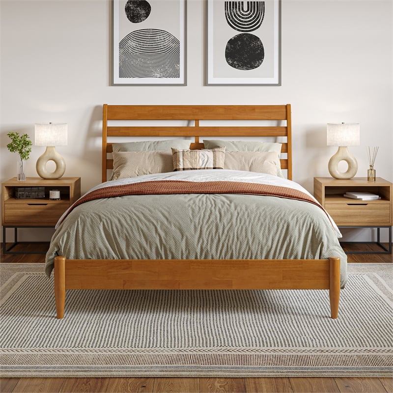 Savannah Full Wood Low Profile Platform Bed in Light Toffee