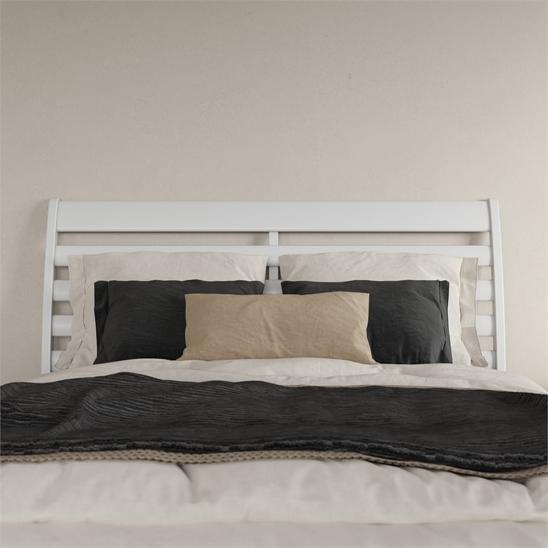 Savannah Queen Wood Low Profile Platform Bed in White
