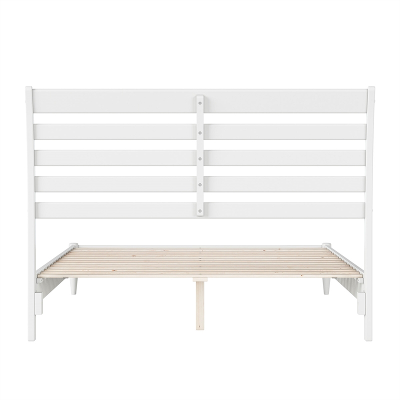 Savannah Queen Wood Low Profile Platform Bed in White
