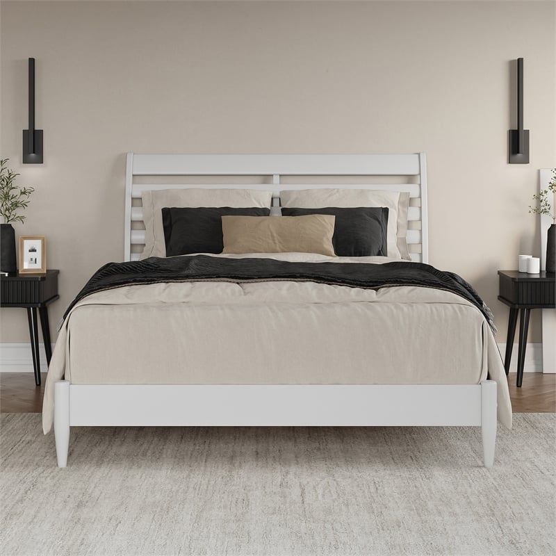 Savannah Queen Wood Low Profile Platform Bed in White