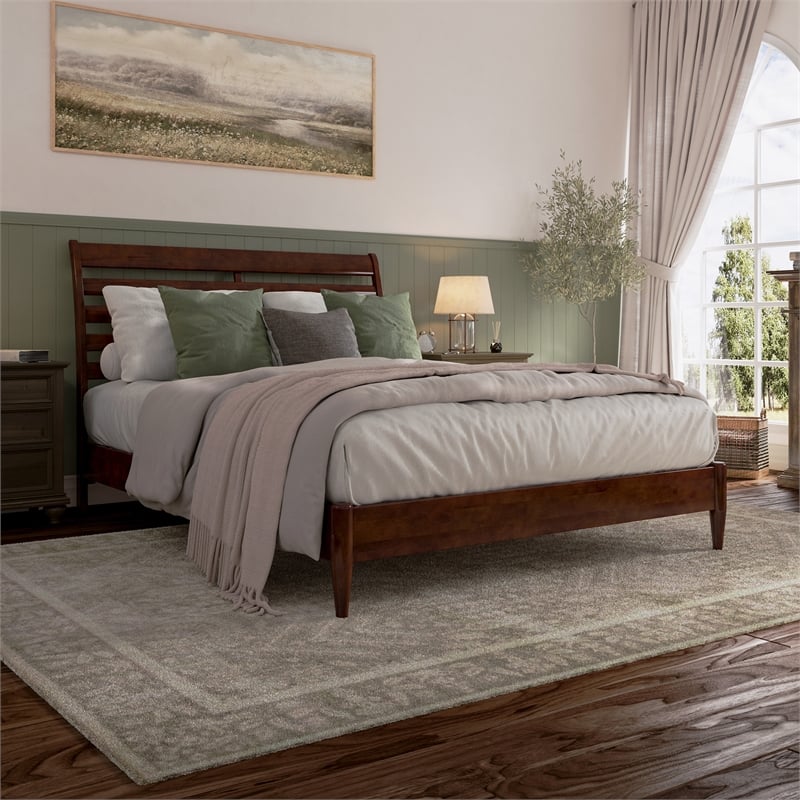 Savannah Queen Solid Wood Low Profile Platform Bed in Walnut