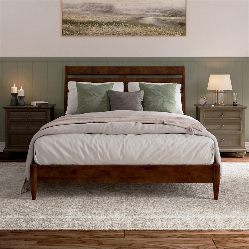 Savannah Queen Solid Wood Low Profile Platform Bed in Walnut