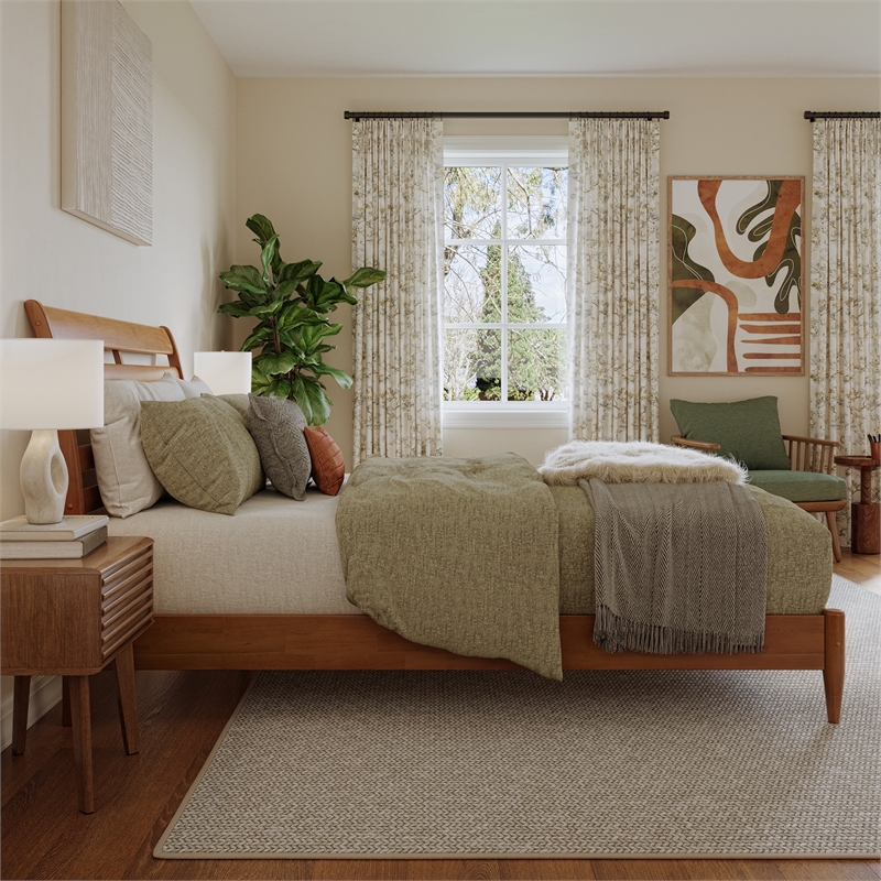 Savannah Queen Wood Low Profile Platform Bed in Light Toffee