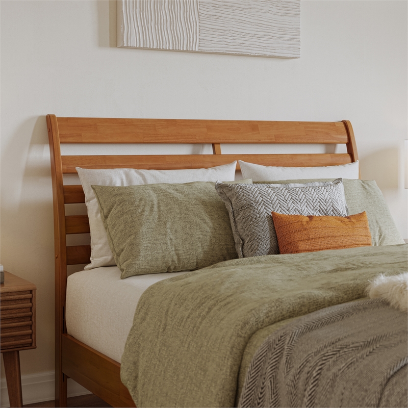 Savannah Queen Wood Low Profile Platform Bed in Light Toffee