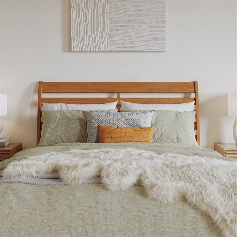 Savannah Queen Wood Low Profile Platform Bed in Light Toffee