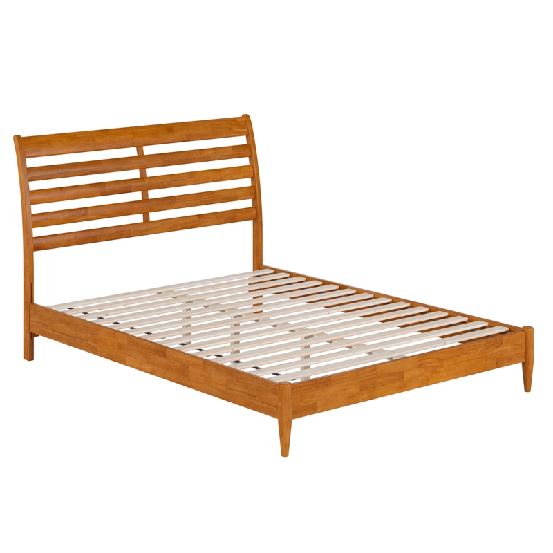 Savannah Queen Wood Low Profile Platform Bed in Light Toffee