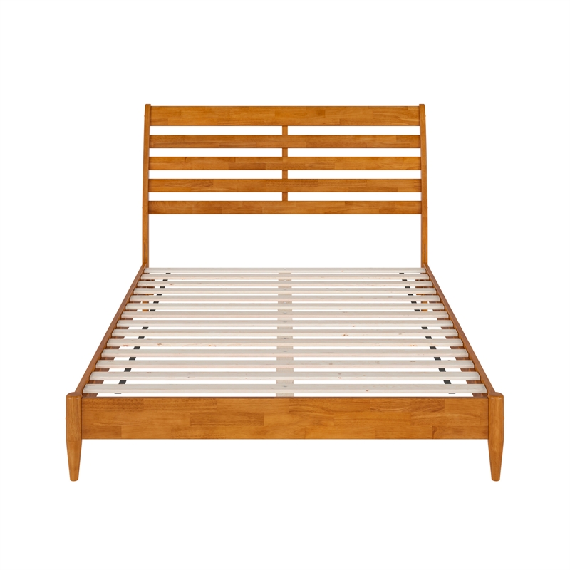 Savannah Queen Wood Low Profile Platform Bed in Light Toffee