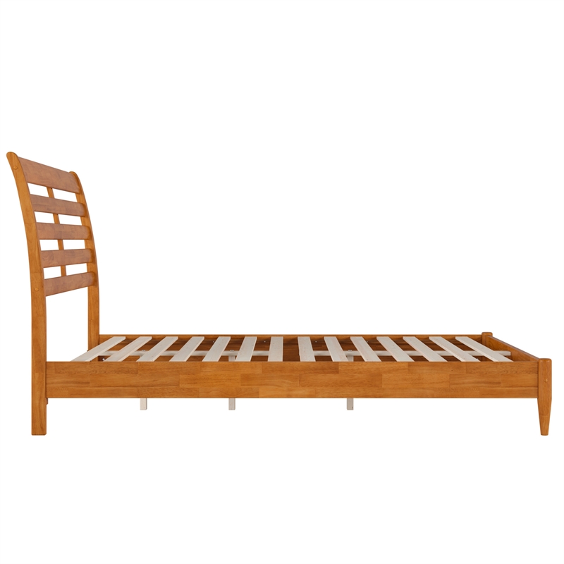 Savannah Queen Wood Low Profile Platform Bed in Light Toffee