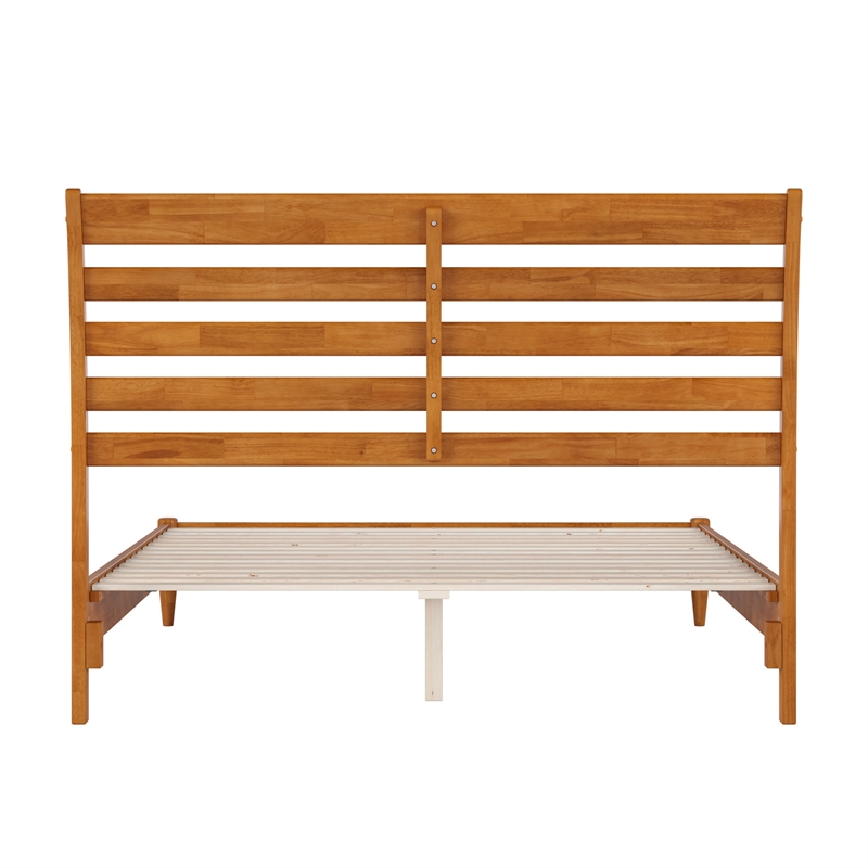 Savannah Queen Wood Low Profile Platform Bed in Light Toffee