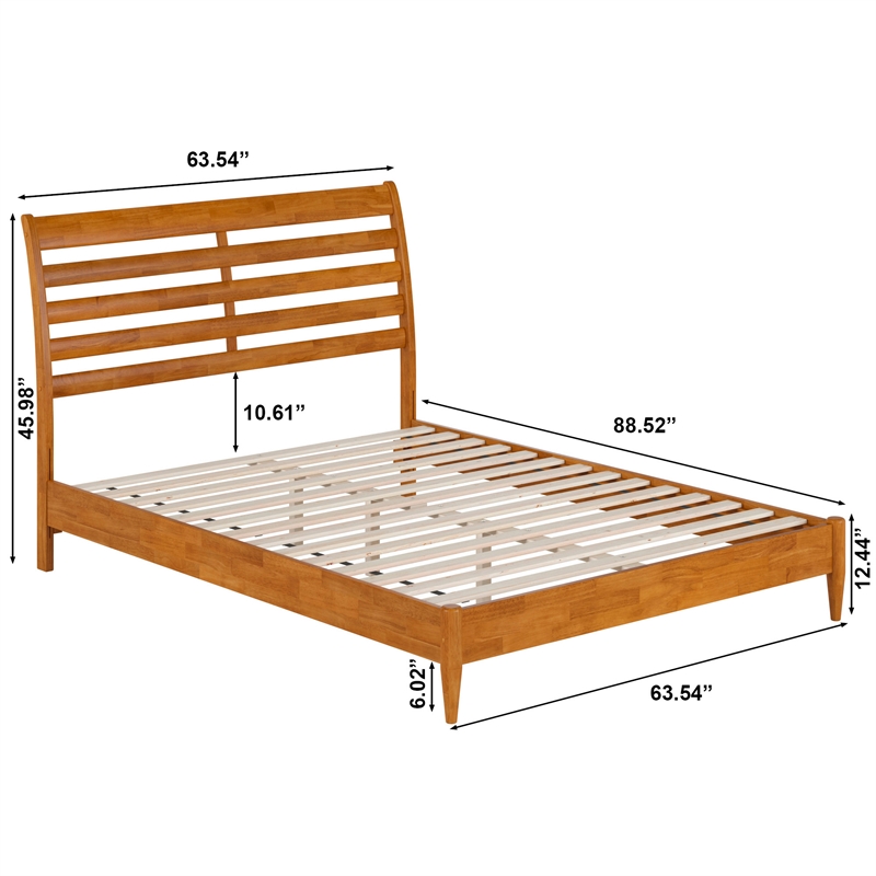 Savannah Queen Wood Low Profile Platform Bed in Light Toffee