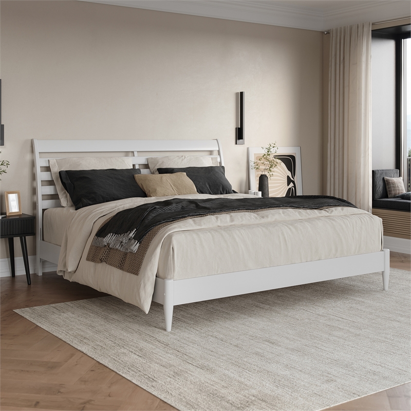 Savannah King Wood Low Profile Platform Bed in White
