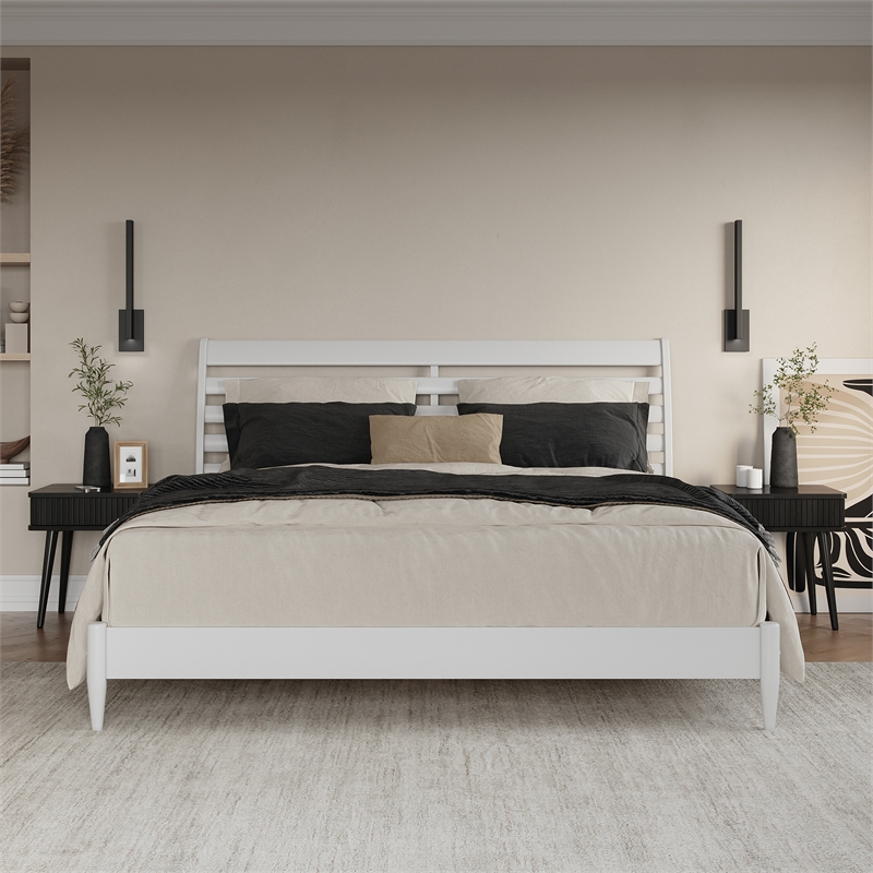 Savannah King Wood Low Profile Platform Bed in White
