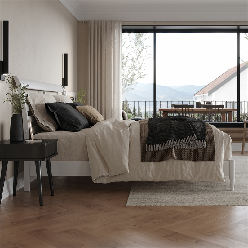 Savannah King Wood Low Profile Platform Bed in White