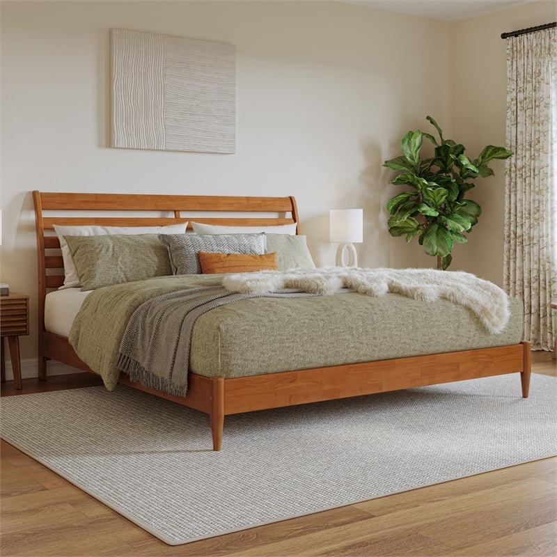 Savannah King Solid Wood Low Profile Platform Bed in Light Toffee