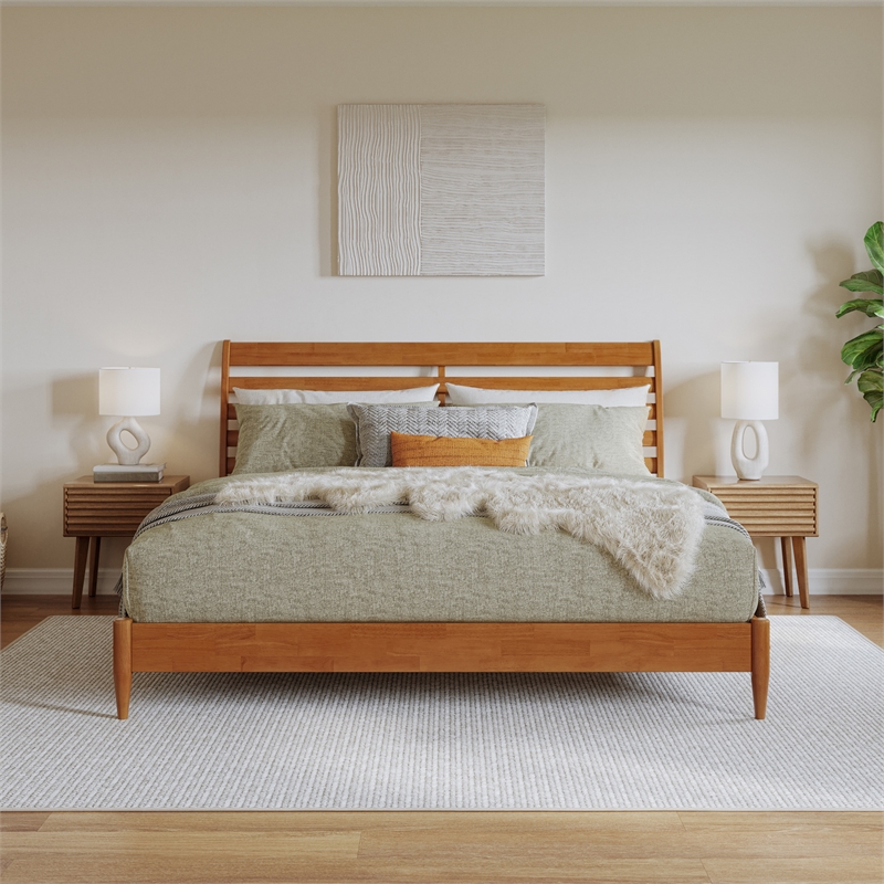 Savannah King Solid Wood Low Profile Platform Bed in Light Toffee