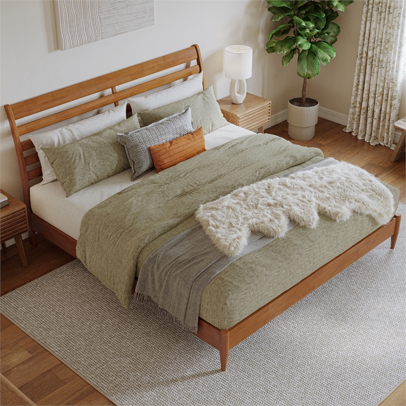 Savannah King Solid Wood Low Profile Platform Bed in Light Toffee