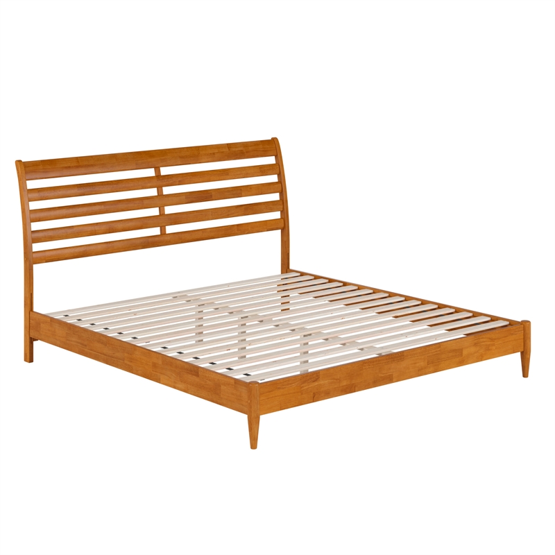 Savannah King Solid Wood Low Profile Platform Bed in Light Toffee