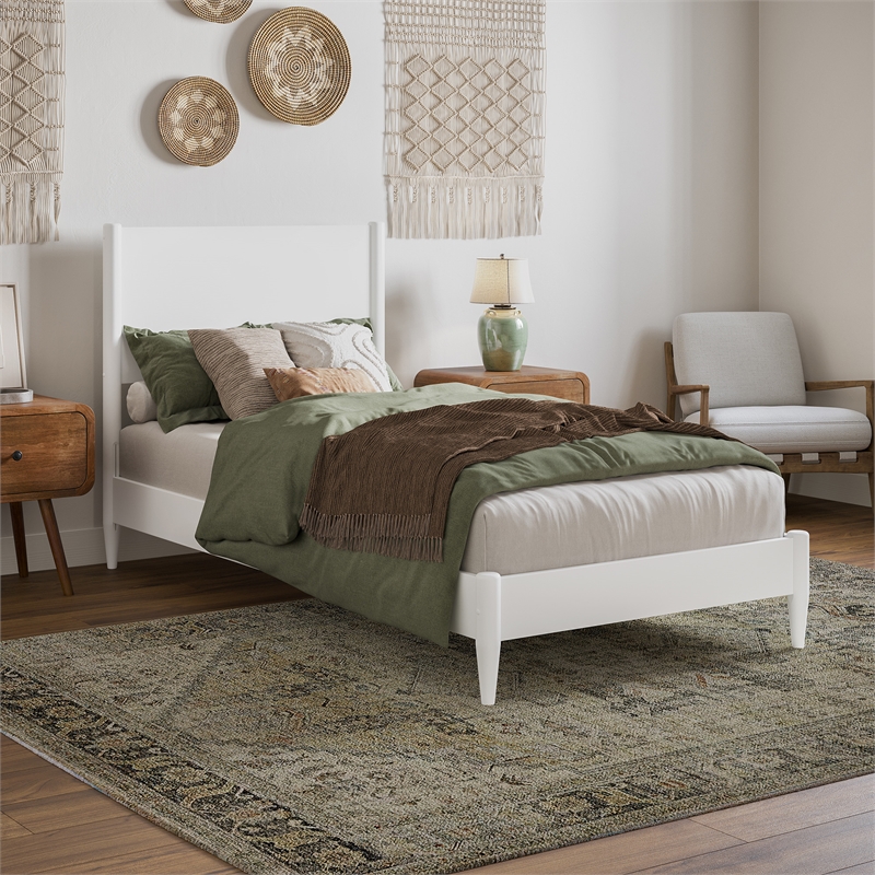 Pasadena Twin XL Solid Wood Low Profile Platform Bed in White