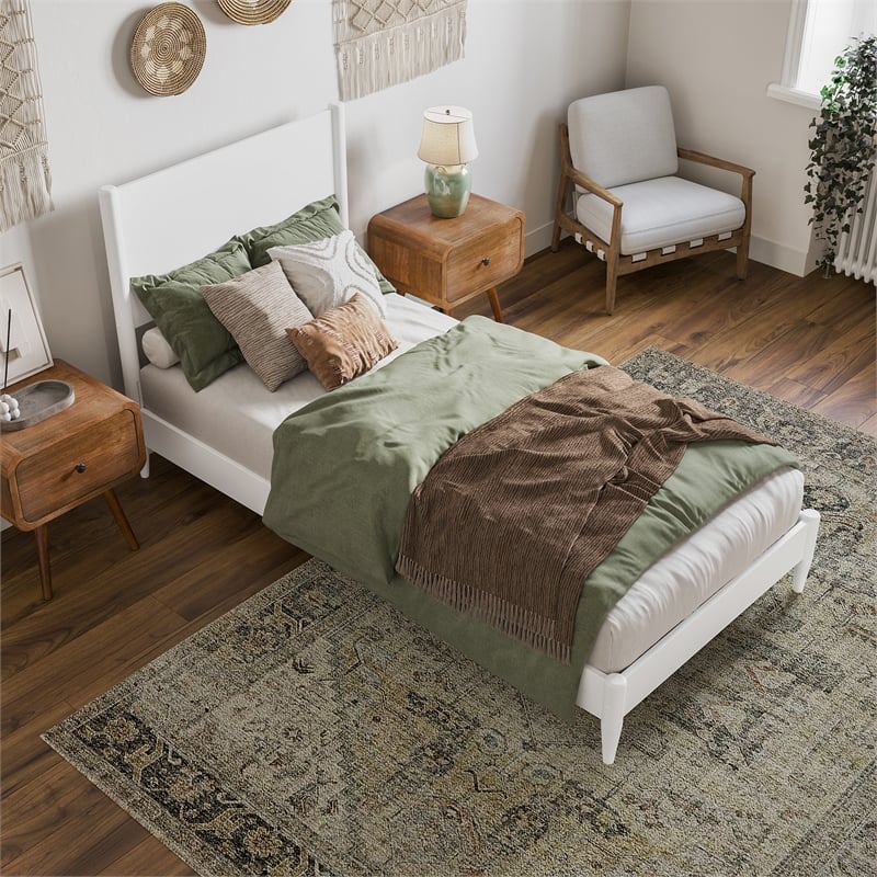 Pasadena Twin XL Solid Wood Low Profile Platform Bed in White