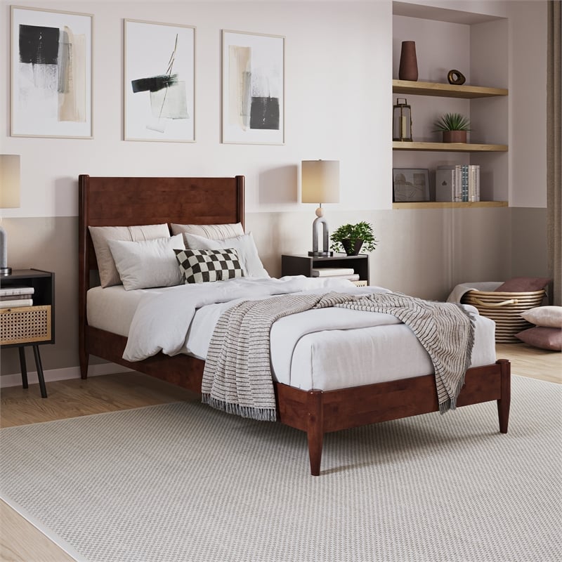 Pasadena Twin XL Solid Wood Low Profile Platform Bed in Walnut