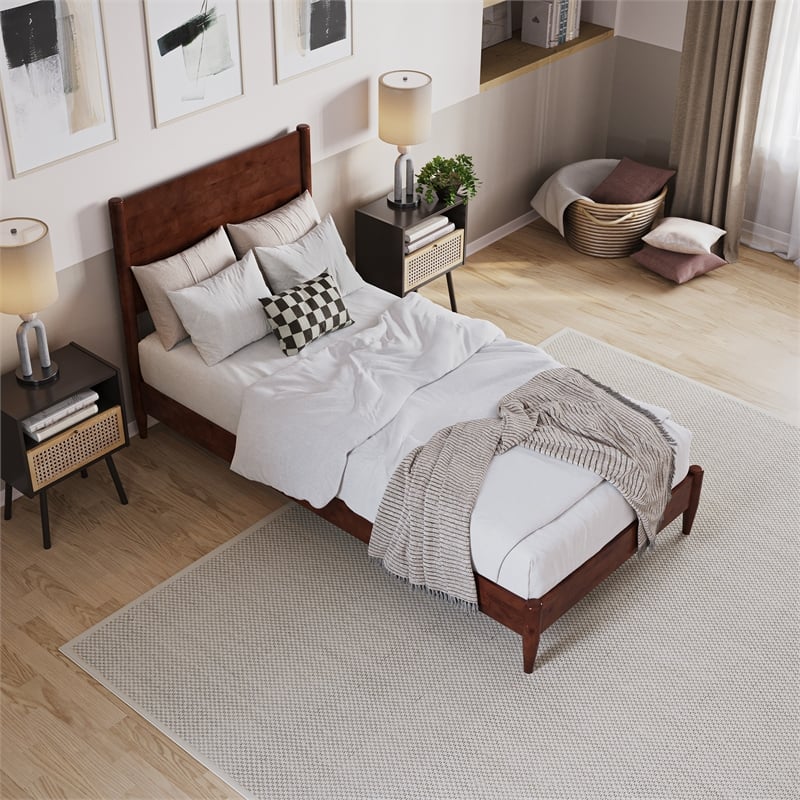 Pasadena Twin XL Solid Wood Low Profile Platform Bed in Walnut