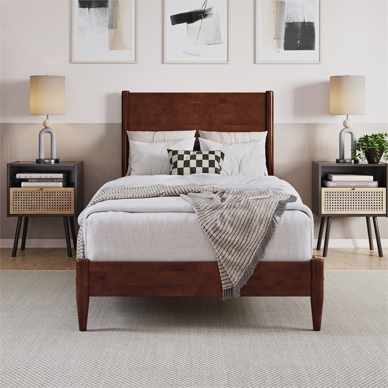 Pasadena Twin XL Solid Wood Low Profile Platform Bed in Walnut