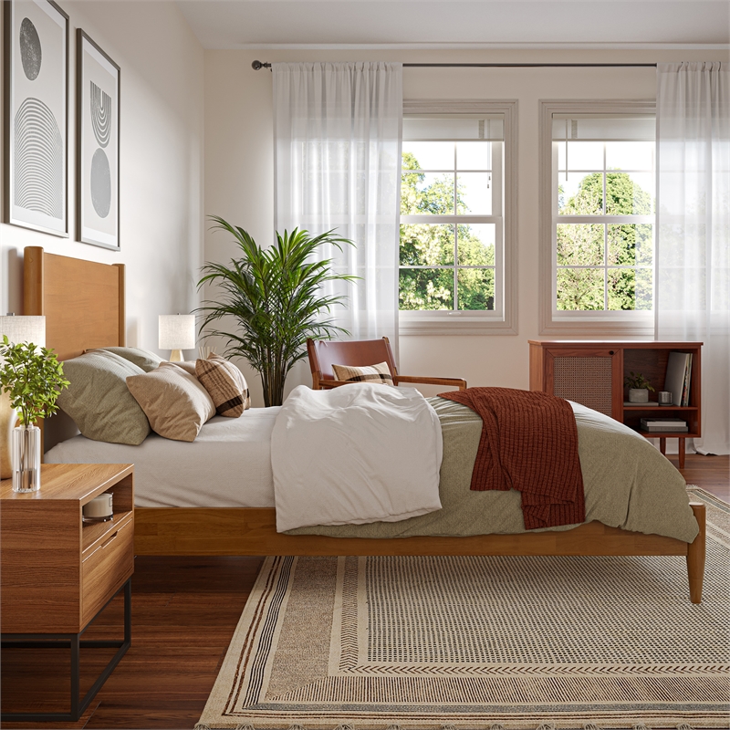 Pasadena Twin XL Wood Low Profile Platform Bed in Light Toffee