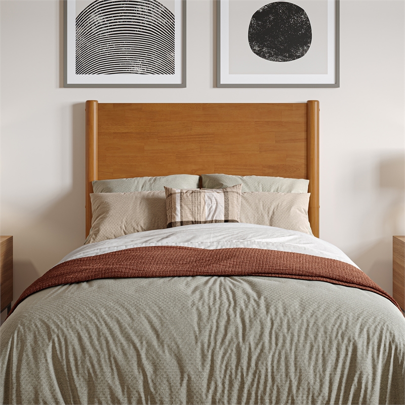 Pasadena Twin XL Wood Low Profile Platform Bed in Light Toffee