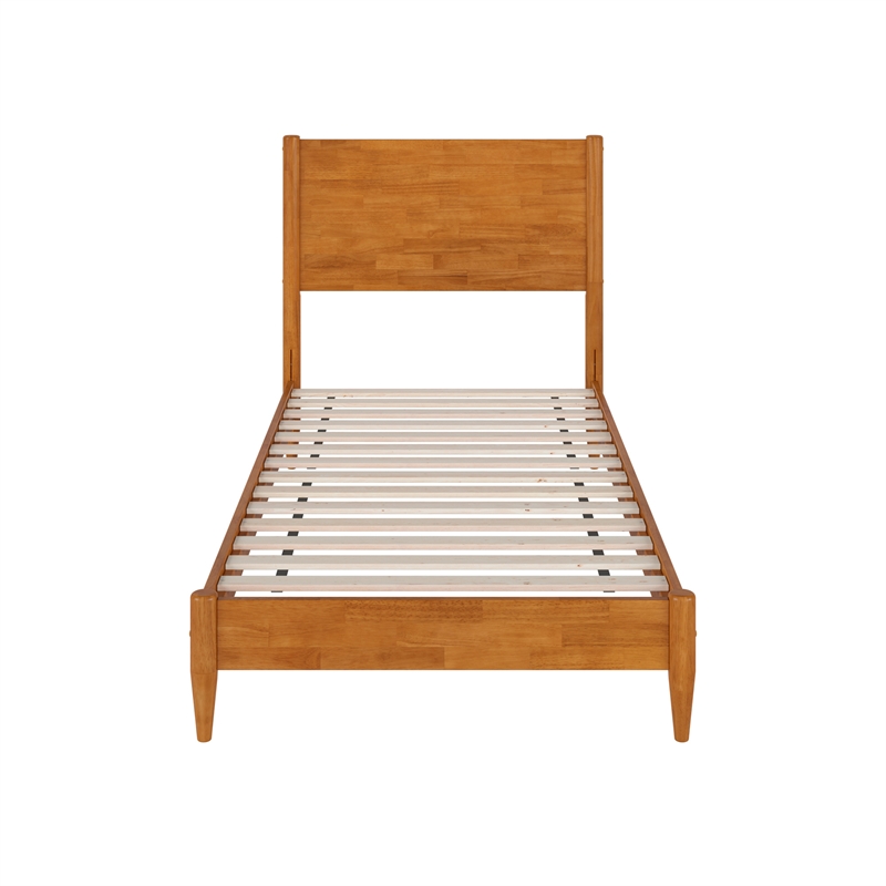 Pasadena Twin XL Wood Low Profile Platform Bed in Light Toffee