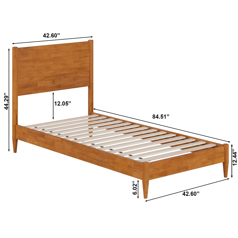 Pasadena Twin XL Wood Low Profile Platform Bed in Light Toffee