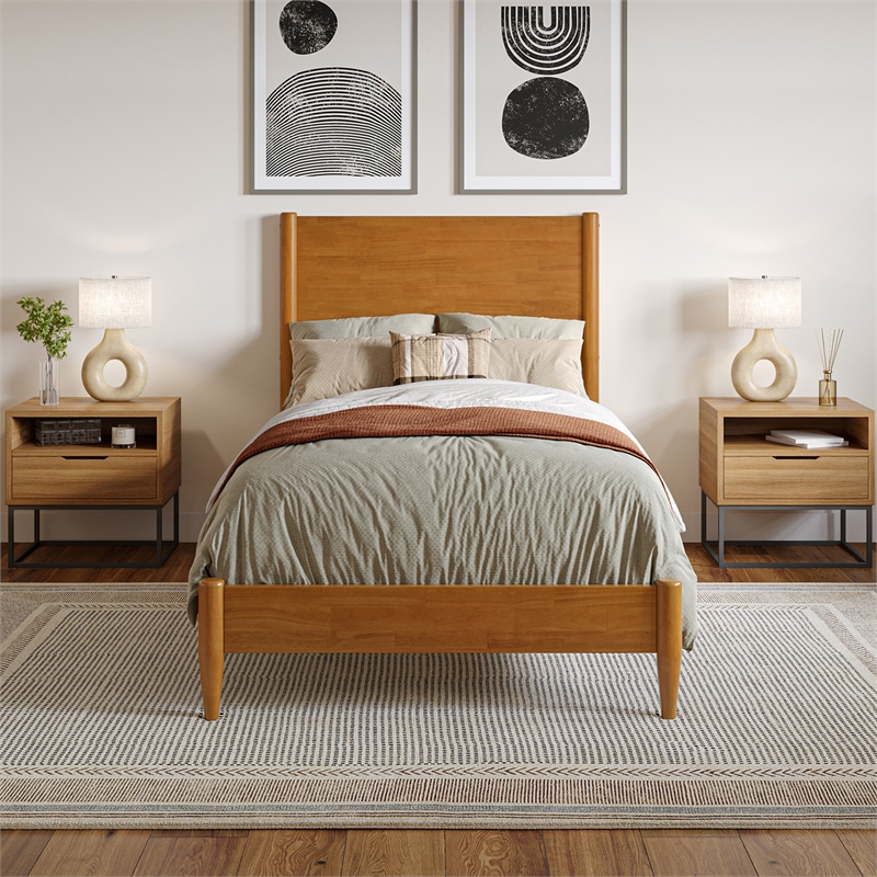 Pasadena Twin XL Wood Low Profile Platform Bed in Light Toffee