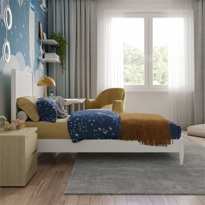 AFI Pasadena Twin Solid Wood Low Profile Platform Bed in White