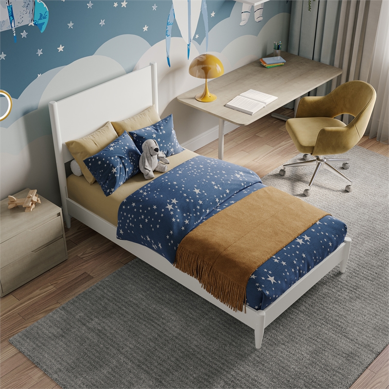 AFI Pasadena Twin Solid Wood Low Profile Platform Bed in White