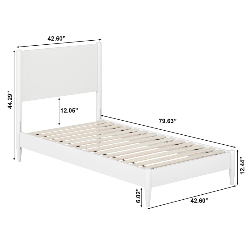 AFI Pasadena Twin Solid Wood Low Profile Platform Bed in White