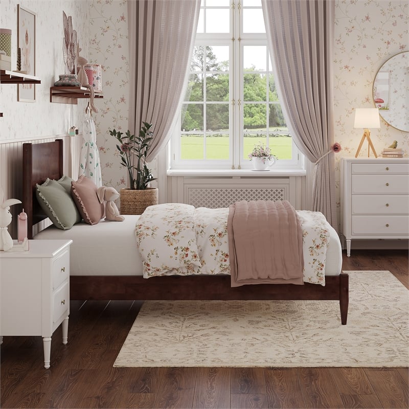AFI Pasadena Twin Solid Wood Low Profile Platform Bed in Walnut