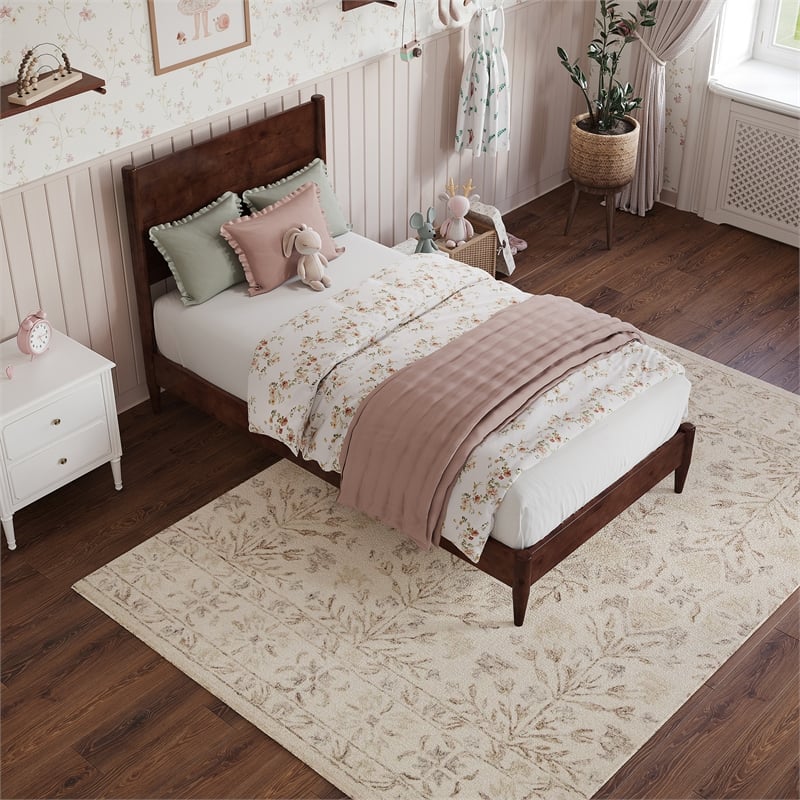 AFI Pasadena Twin Solid Wood Low Profile Platform Bed in Walnut