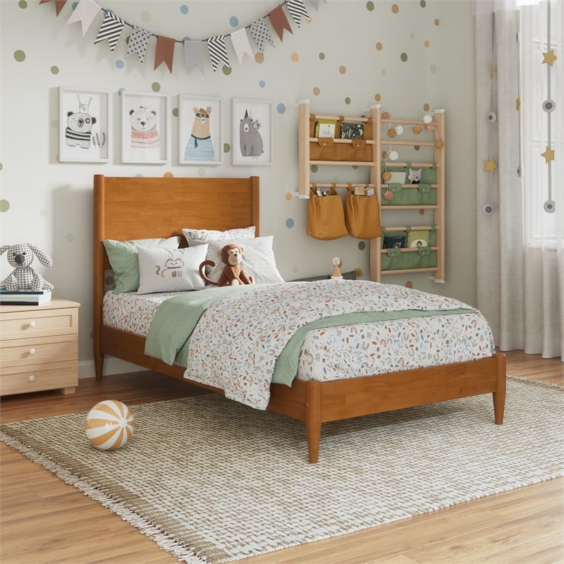 Pasadena Twin Solid Wood Low Profile Platform Bed in Light Toffee