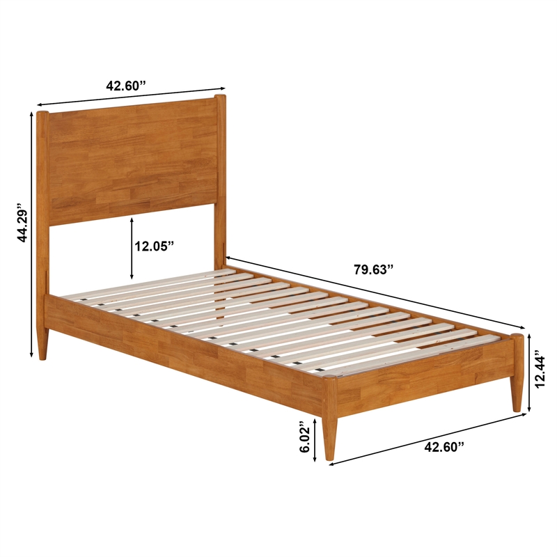 Pasadena Twin Solid Wood Low Profile Platform Bed in Light Toffee