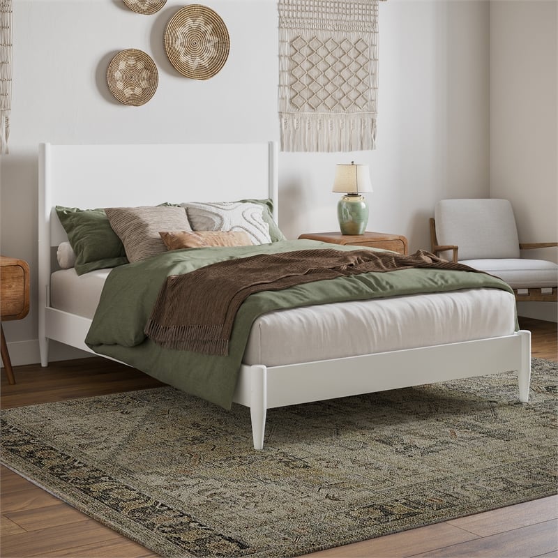 AFI Pasadena Full Solid Wood Low Profile Platform Bed in White