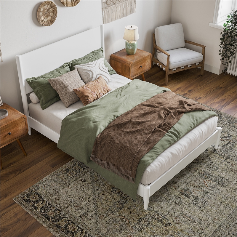 AFI Pasadena Full Solid Wood Low Profile Platform Bed in White