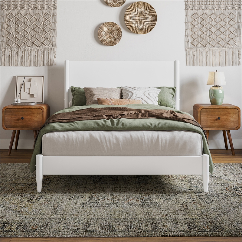 AFI Pasadena Full Solid Wood Low Profile Platform Bed in White