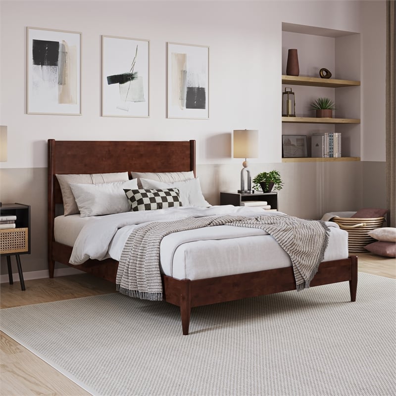 AFI Pasadena Full Solid Wood Low Profile Platform Bed in Walnut