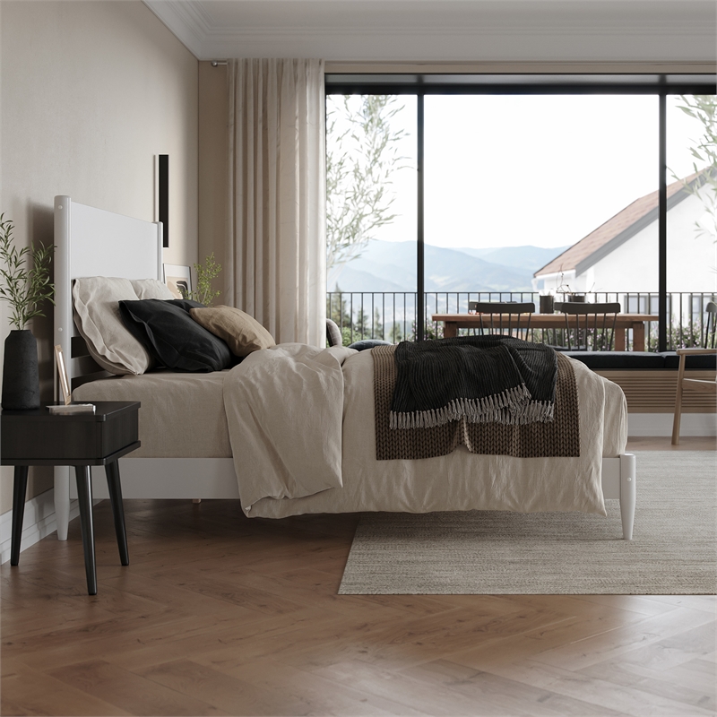 AFI Pasadena Queen Solid Wood Low Profile Platform Bed in White