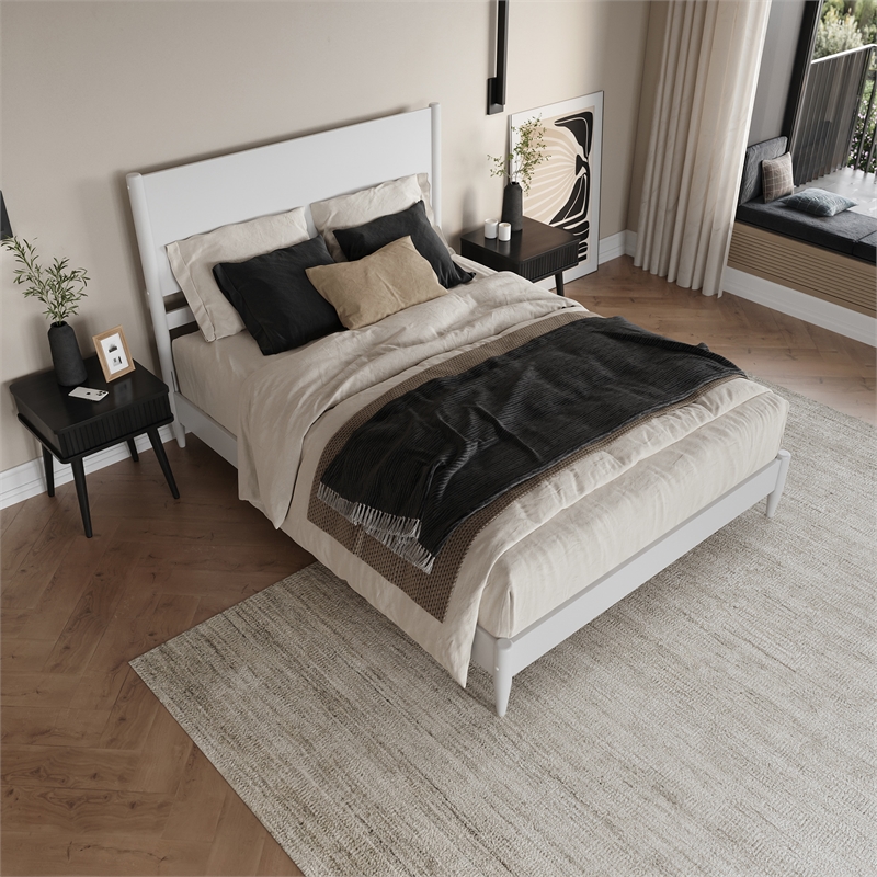 AFI Pasadena Queen Solid Wood Low Profile Platform Bed in White