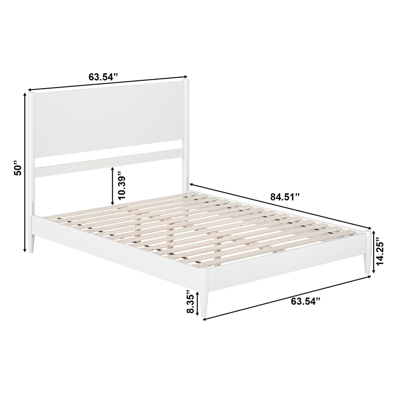 AFI Pasadena Queen Solid Wood Low Profile Platform Bed in White