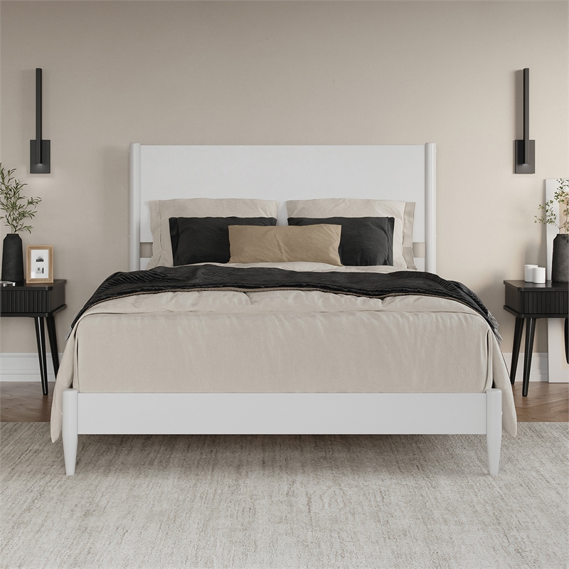 AFI Pasadena Queen Solid Wood Low Profile Platform Bed in White