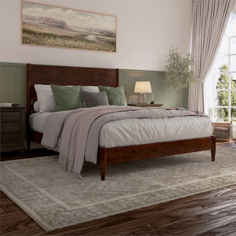 Pasadena Queen Solid Wood Low Profile Platform Bed in Walnut